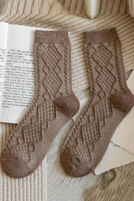 DEEP KHAKI Vintage Jacquard Knitting Socks