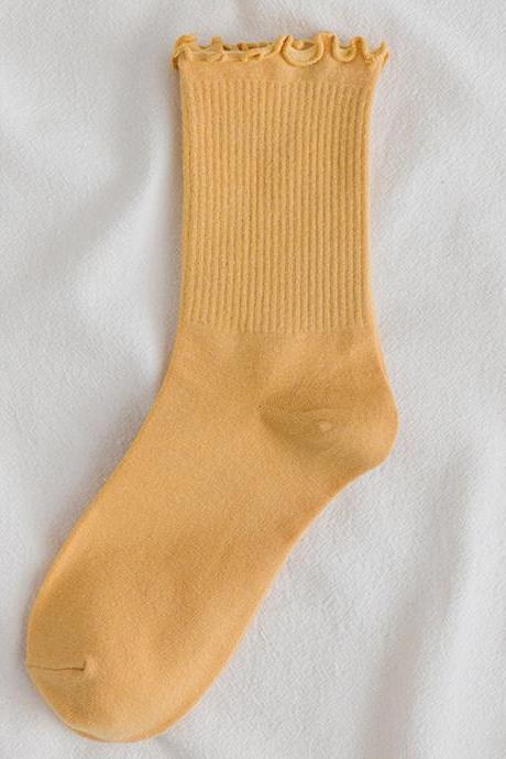 Yellow Casual Simple Falbala Socks