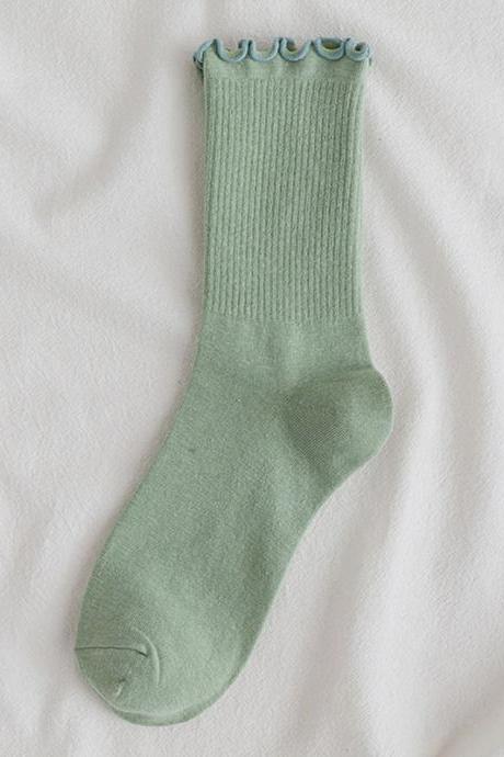 Green Casual Simple Falbala Socks