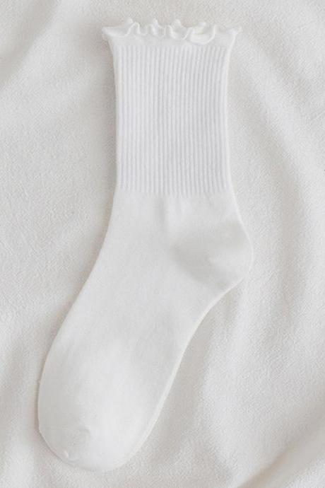 White Casual Simple Falbala Socks