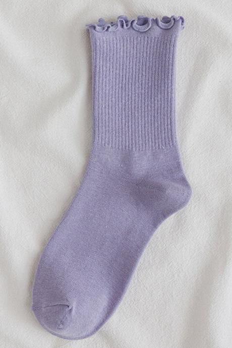 Purple Casual Simple Falbala Socks
