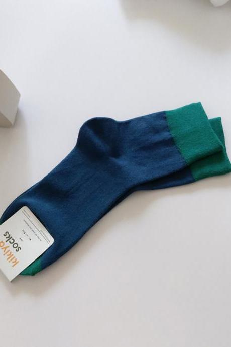 Blue+green Simple Casual Split-joint Socks
