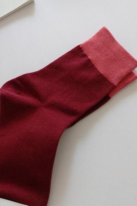 Pink+wine Red Simple Casual Split-joint Socks