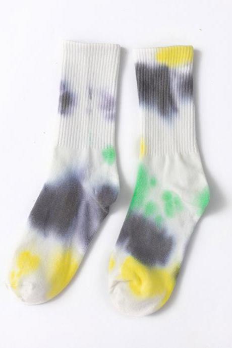 YELLOW GRAY Stylish Cool Colorful Graffiti Socks
