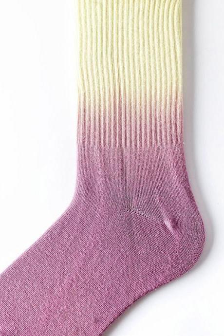 YELLOW PURPLE Stylish Cool Colorful Gradient Socks