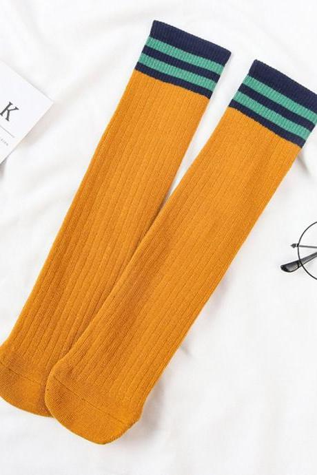 Yellow Vintage Contrast Color Striped Socks Accessories