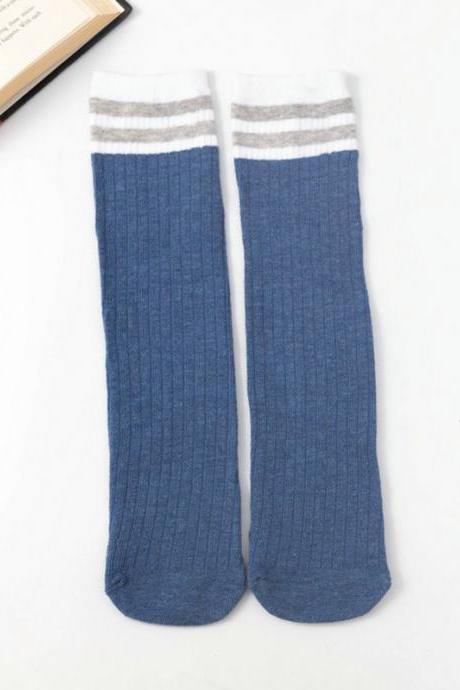 Blue Vintage Contrast Color Striped Socks Accessories
