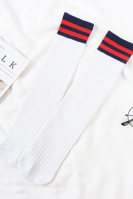 White Vintage Contrast Color Striped Socks Accessories