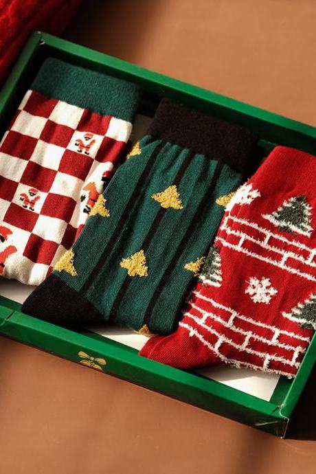 Style A Vintage Plaid Printed Christmas Gift Socks Accessories