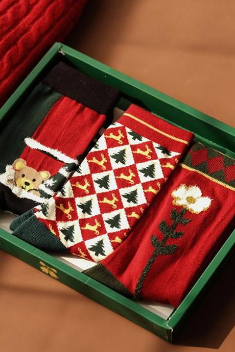 Style B Vintage Plaid Printed Christmas Gift Socks Accessories