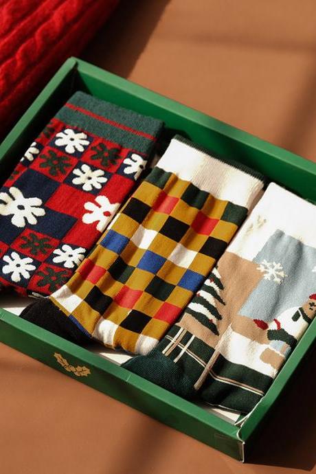 Style C Vintage Plaid Printed Christmas Gift Socks Accessories