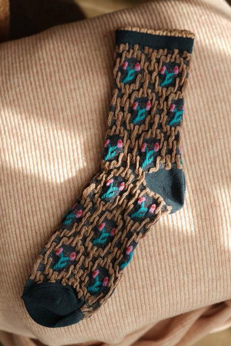 BLUE Vintage Keep Warm Multi-Colored Jacquard Socks Accessories