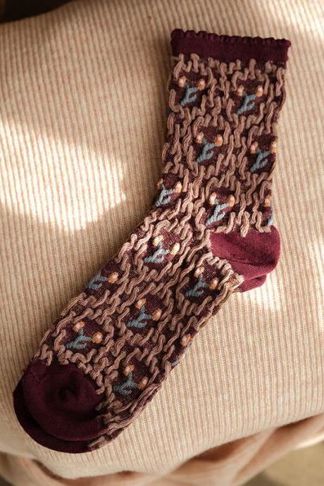 Purple Vintage Keep Warm Multi-colored Jacquard Socks Accessories