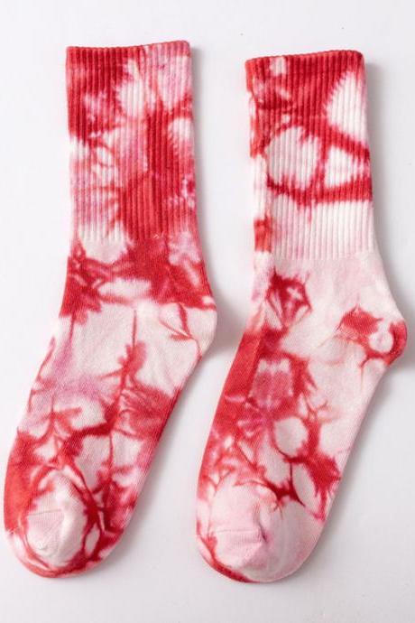 RED Stylish Cool Colorful Tie-Dyed Socks