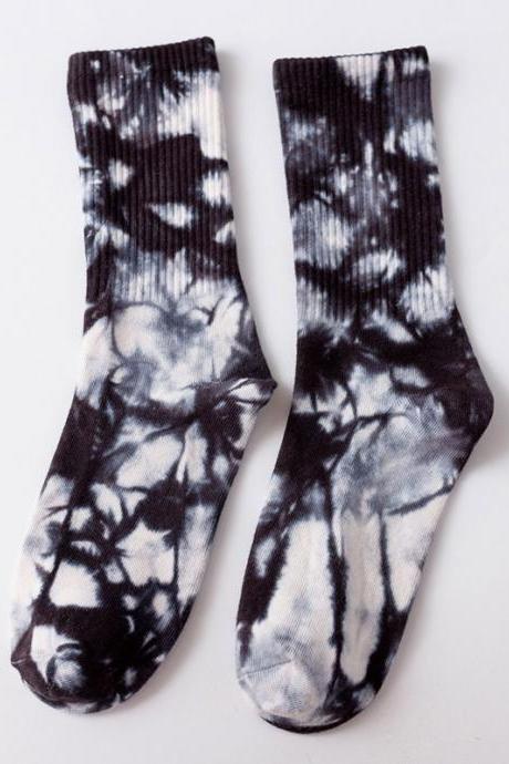 BLACK Stylish Cool Colorful Tie-Dyed Socks