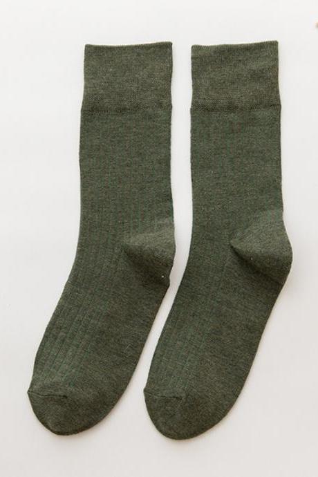 Army Green Vintage Knitting Jacquard Solid Color Socks Accessories
