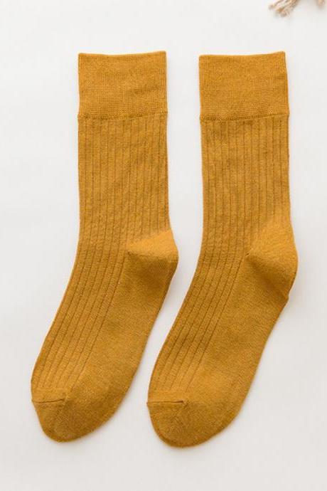 Yellow Vintage Knitting Jacquard Solid Color Socks Accessories