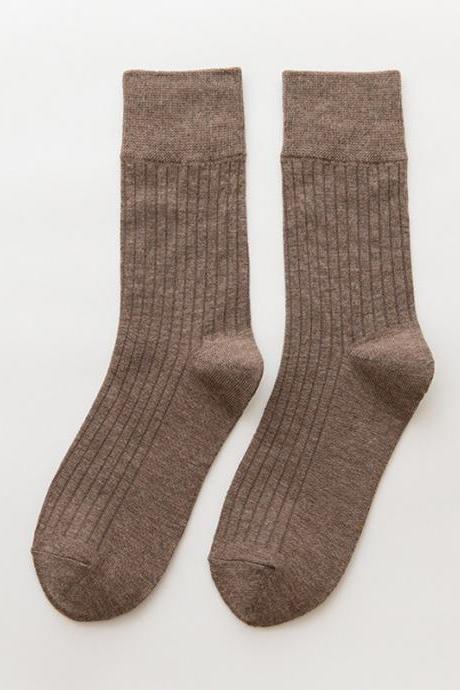 Khaki Vintage Knitting Jacquard Solid Color Socks Accessories