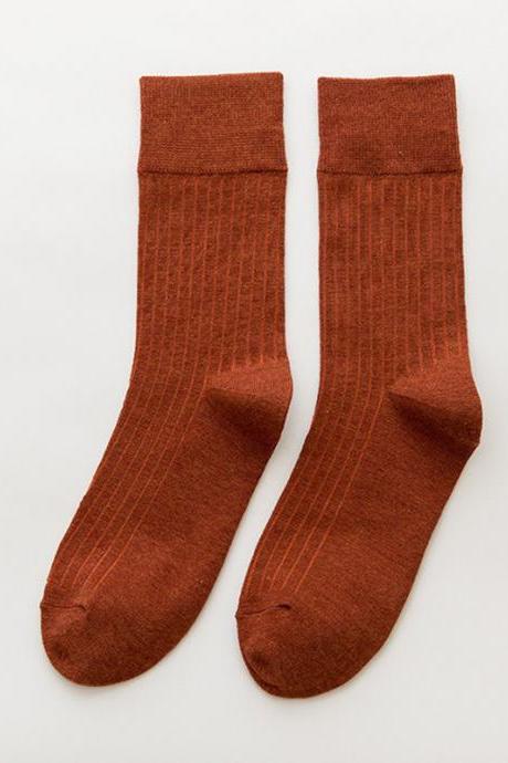 Caramel Vintage Knitting Jacquard Solid Color Socks Accessories