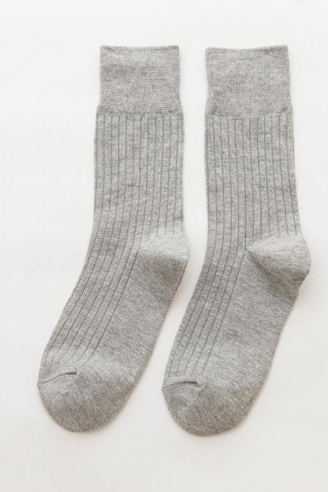 LIGHT GRAY Vintage Knitting Jacquard Solid Color Socks Accessories