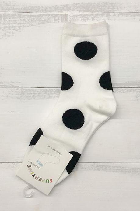 White Pure Cotton Simple Polka-dot Socks