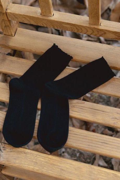 BLACK Vintage Keep Warm Solid Color Socks