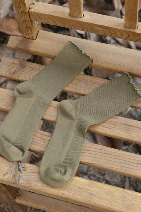 LIGHT GREEN Vintage Keep Warm Solid Color Socks