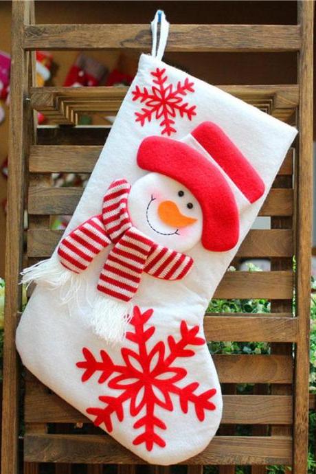 White Santa Claus&snowman Christmas Socks Gift Pouch Decoration