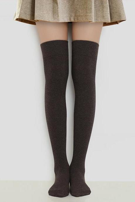 Deep Coffee Plus Size Vintage Solid Color Non-slip Stockings