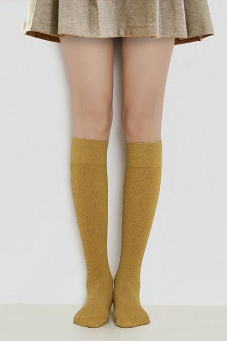YELLOW MEDIUM SIZE Vintage Solid Color Non-Slip Stockings