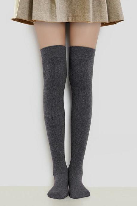 DEEP GRAY PLUS SIZE Vintage Solid Color Non-Slip Stockings