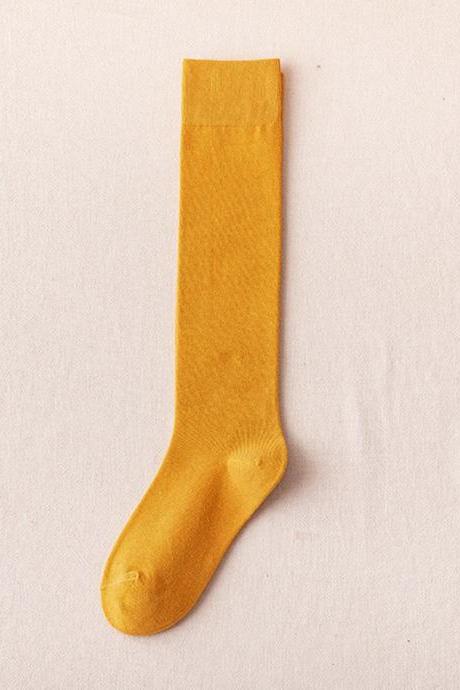 YELLOW Urban Solid Color Cotton Stockings