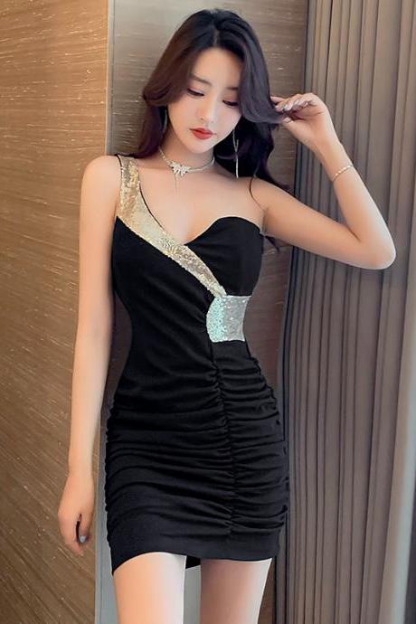 Summer Korean Version Sexy Off-shoulder Low-cut Slimming Dress