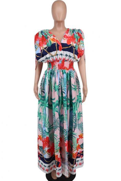 Summer Plus Size French Print Sleeveless Casual Dress