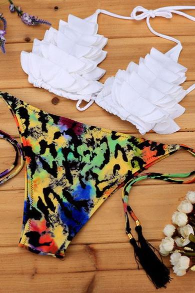 Sexy Women&amp;amp;#039;s Halter Bikinis Set Beach Swimsuit Swimwear Push Up Padded Printed Bra And Briefs