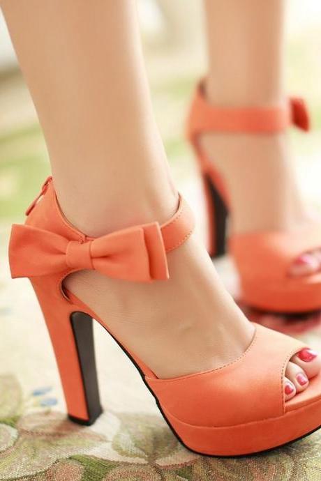 Candy Color Bow Knot Thick Heel Platform Sandals