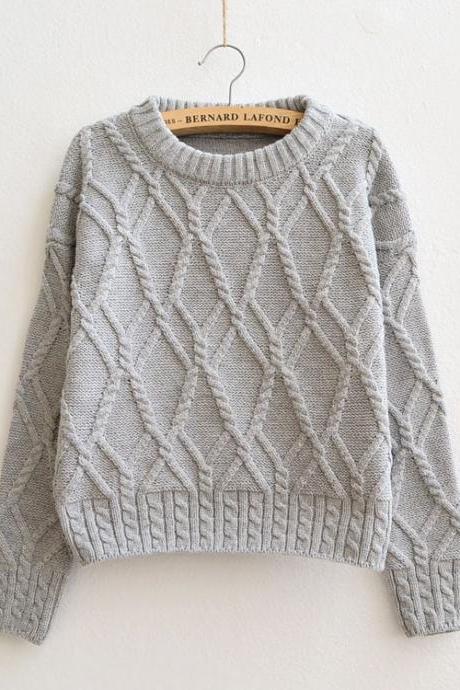 Cable Retro Solid Color Scoop Knit Sweater