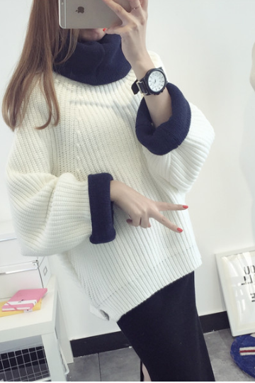 Korean Solid Color Knit Big Pullover Splicing Sweater