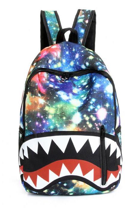 Starry Sky Shark Print Chic Travel Backpack Bag