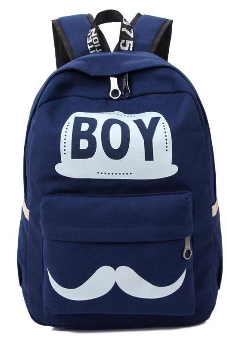 Boy Mustache Print Classical Canvas Backpack School Bag