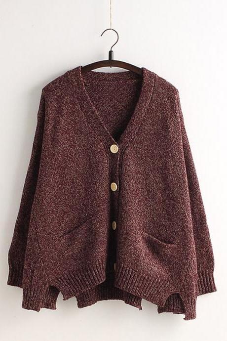 Cardigan Batwing Sleeve Loose Solid Color Knit Sweater
