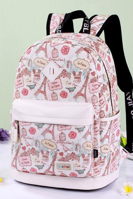 Preppy Style Print School Backpack Travel Bag