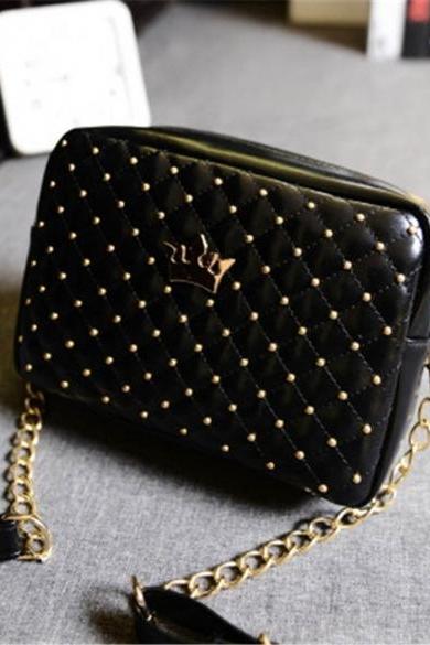 Fashion Candy Color Women's Artificial Leather Rivet Chain Embossed Messenger Bags Satchel Shoulder/hand Bag