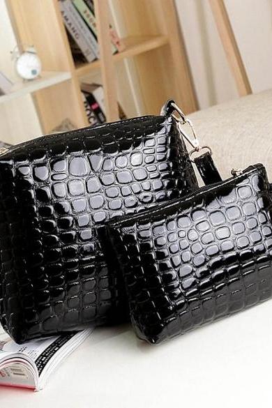 Fashion Women's Artificial Leather Embossed Messenger Bags 2pcs/set Clutch Shoulder/Hand Bag