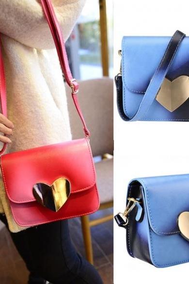 New Women Korean Candy Colors Synthetic Leather Peach Heart Small Satchel Shoulder Bag