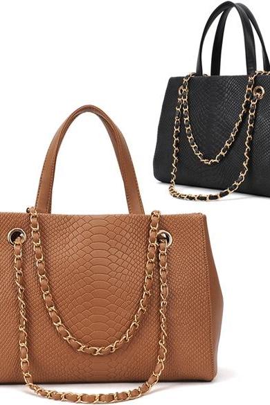 Women's Crocodile Pattern Chain Leather Handbag Shoulder Bag Tote Bag
