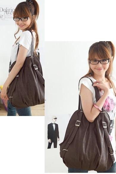 Korean Style Fashion Lady 2 Ways Pu Leather Backpack Purse Handbag Shoulders Bag