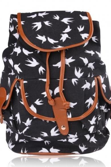 Women Girl Canvas Rucksack Vintage Flower Backpack School Book Shoulder Bag