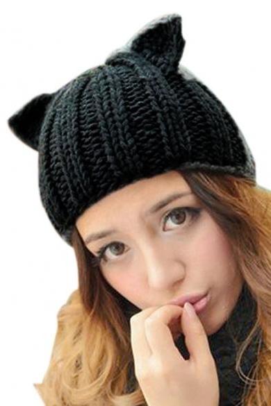 Korean Women&amp;amp;#039;s Winter Warm Hat Devil Horn Knitted Hats Cat Ears Knitting Caps Female Hat Accessories