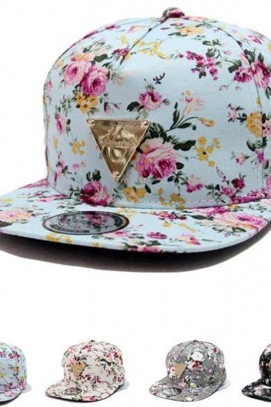 Fashion Floral Flower Snapback Hip-Hop Hat Flat Peaked Adjustable Baseball Cap